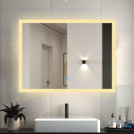 LED Badspiegel mit 3 Lichtfarbe Dimmbar Beschlagfrei Speicherfunktion Badezimmer Spiegel mit Beleuchtung CE IP44 60x50cm