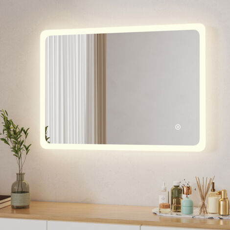 LED Badspiegel mit Beleuchtung 40x60cm Badezimmerspiegel 3 Lichtfarbe 3000-6500K Kaltweiß Neutral Warmweiß LED Spiegel mit Beleuchtung, Lichtspiegel Schminkspiegel mit Touchschalter