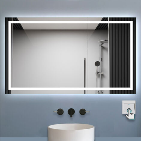 LED Badspiegel mit Beleuchtung Badezimmer Spiegel Kaltweiß mit Beschlagfrei Wandspiegel mit Wandschalter Horizontal und Vertikal 120x70cm