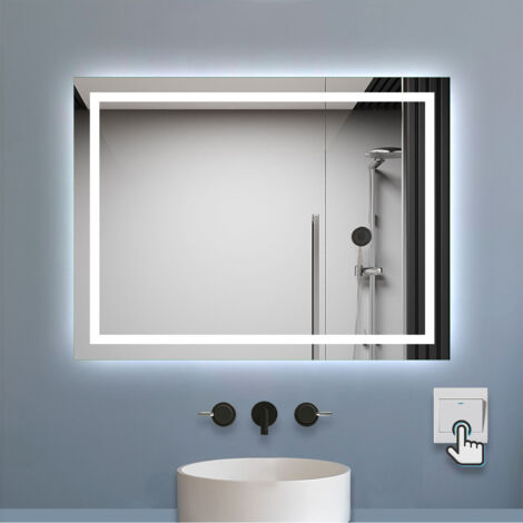 LED Badspiegel mit Beleuchtung Badezimmer Spiegel Kaltweiß mit Beschlagfrei Wandspiegel mit Wandschalter Horizontal und Vertikal 80x60cm