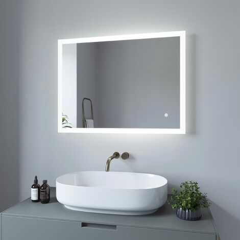 Led Badspiegel mit Beleuchtung Kosmetikspiegel Wandspiegel Touch Beleuchtet Badezimmerspiegel Kaltweiß 6400K Dimmbar Memory-Funktion Antifog 80x60 cm Vertikal oder Horizontal montierbar