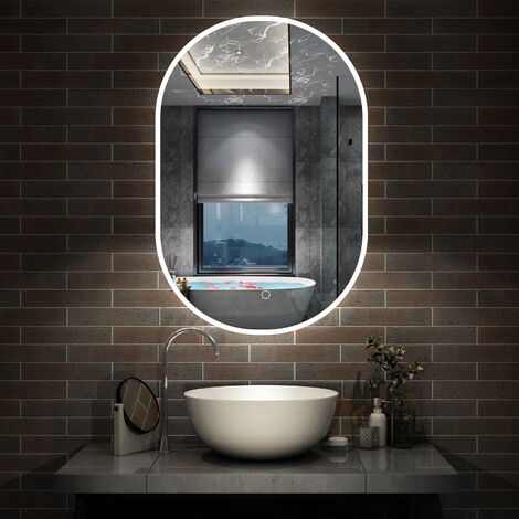 LED Badspiegel mit Beleuchtung Wandspiegel Badezimmerspiegel oval Beschlagfrei 50x90cm Dreifarbig dimmbar, LED Memory-Funktion