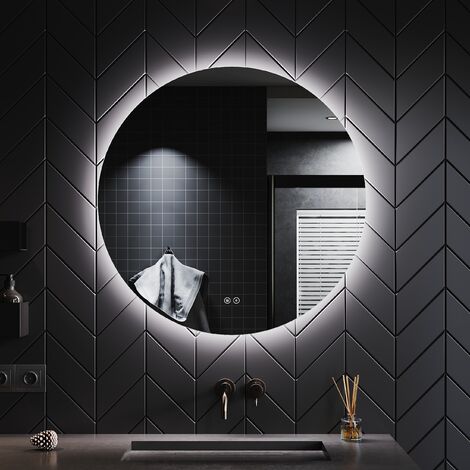 LED Badspiegel rund mit beleuchtung Touch Badezimmerspiegel Beschlagfrei IP44 -Type 2-φ80cm,3 Lichtmodi,dimmbar