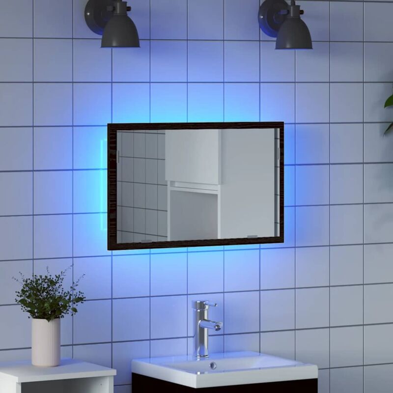 Badspiegel Mit Led-leuchten Schwarz Eichen-optik 60x8, 5x37 Cm Vidaxl