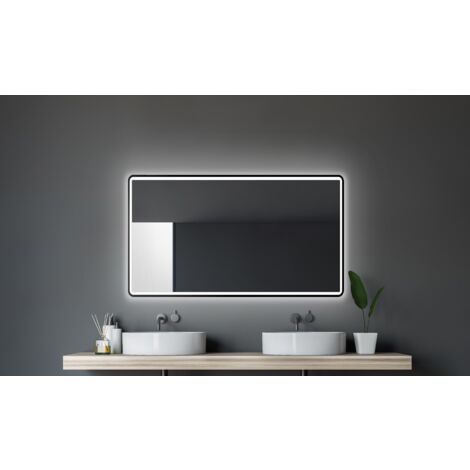 LED Badspiegel TALOS black Moon 120x70 cm - Badezimmerspiegel mit Beleuchtung - feuchtwassergeeignet durch Aluminiumrahmen - Licht-Farbe Neutralweiß