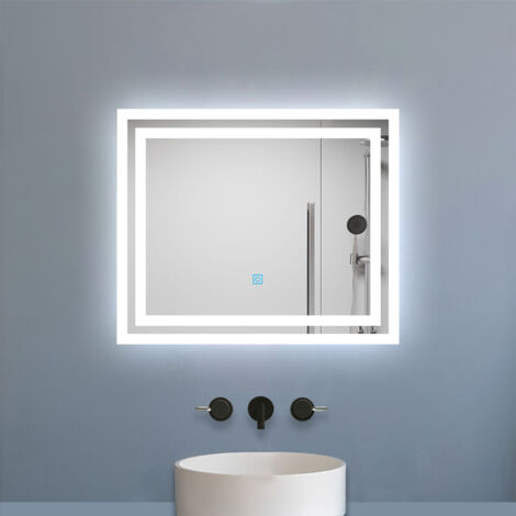 LED Badspiegel Wandspiegel mit Touchschalter IP44 60x50cm Kaltweiß 6000k Horizontal und Vertikal