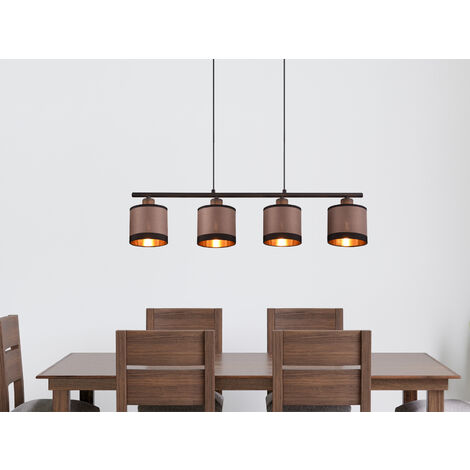 LED Balkenpendelleuchte 4-flammig mit Stoffschirmen in Taupe/Gold, B: 75cm