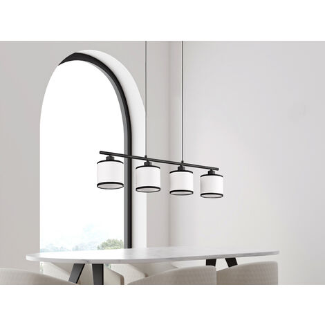 LED Balkenpendelleuchte 4-flammig mit Stoffschirmen Schwarz/Weiß, Breite 75cm