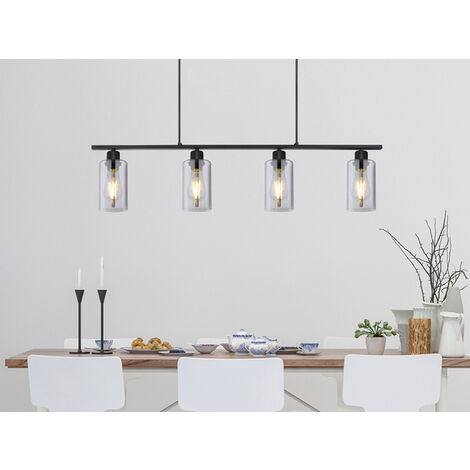 LED Balkenpendelleuchte mit 4 Rauchglas Lampenschirmen, Breite 98cm