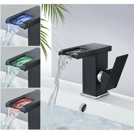 SUGUWORD LED Bathroom Faucet Modern Waterfall Design Black Washbasin Faucet Durable Adjustable Hot and Cold Water