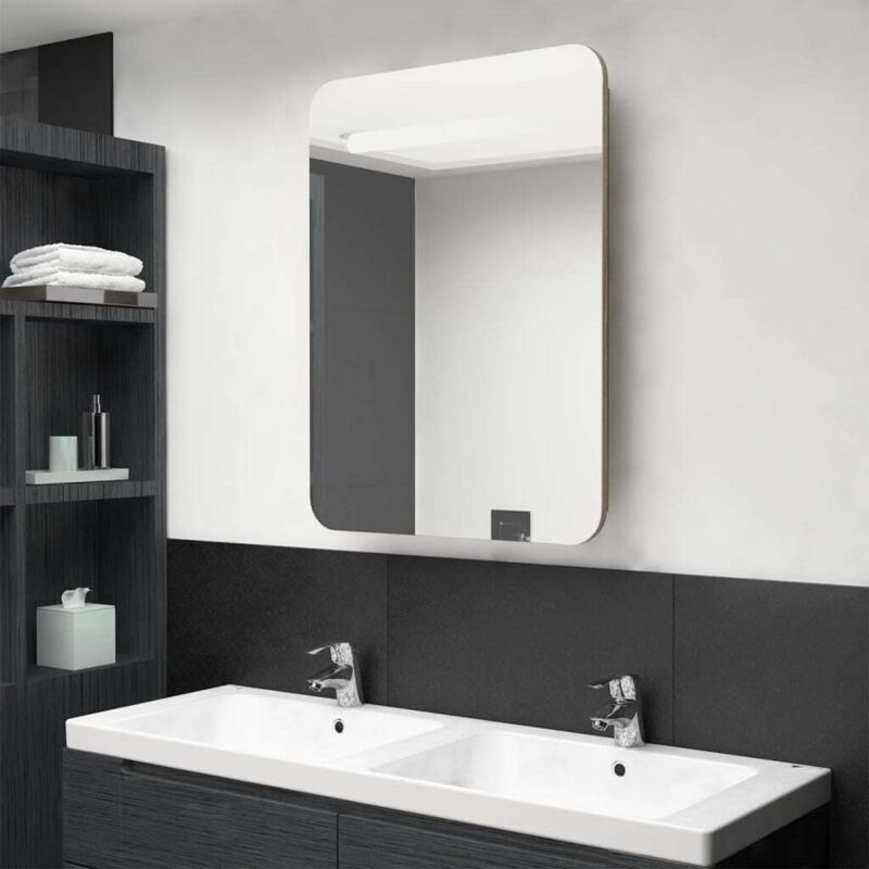 Led Bathroom Mirror Cabinet Oak 60x11x80 cm Vidaxl Brown