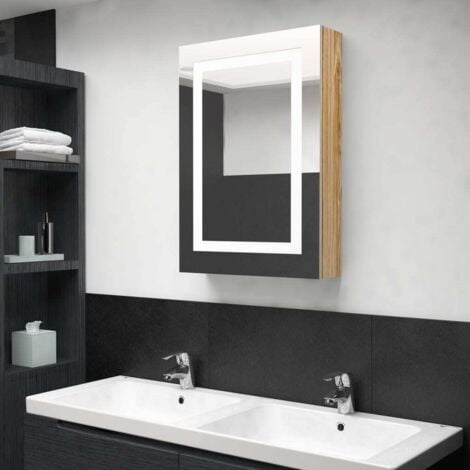 LED Bathroom Mirror Cabinet Oak 50x13x70 cm vidaXL