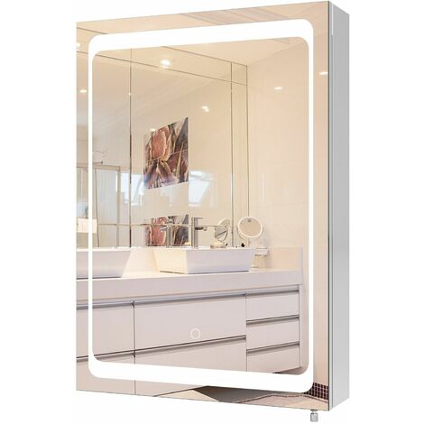 LED Bathroom Mirror Cabinet Stainless Steel Mirror Cupboard with Dimmable Light