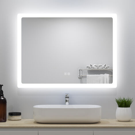 LED Bathroom Mirror with LED Lights , Demister Touch Sensor Wall Mounted - 700x500mm Bluetooth+Dimmable 3 Light Colour