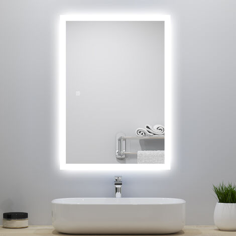 LED Bathroom Mirror with LED Lights , Demister Touch Sensor Wall Mounted - 700x500mm Shaver Socket+Cool White Light