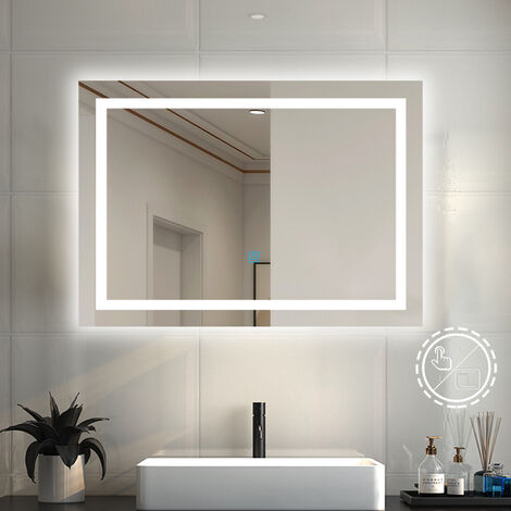 LED Bathroom Mirror with Lights, 700X500mm Dimmable Illuminated Backlit Bathroom Mirror with Desmister, Touch, Brightness Memory, 3000K-6000K