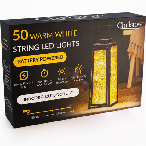 LED Battery Christmas Lights with Timer (Clear Cable)