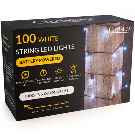 LED Battery Christmas Lights with Timer (Green Cable)