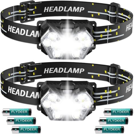 LED Battery Operated Headlamp (2 Pieces/1 Piece), 2000 Lumens Head Torch, AAA Batteries Included, 6 Light Modes, Adjustable, IPX5 Waterproof for Kids and Adults Camping, Jogging, Fishing