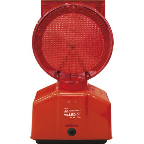LED Baustellenlampe Solar rot/transparente - Warnleuchte mit Linse & Blinklicht
