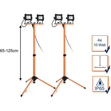 LED Baustrahler 2er Set mit Stativ, höhenverstellbar, IP65 - 4x 10 Watt
