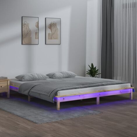 LED Bed Frame without Mattress 135x190 cm Double Double Solid Wood vidaXL