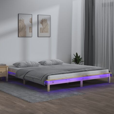 LED Bed Frame without Mattress 150x200 cm King Size King Size Solid Wood vidaXL