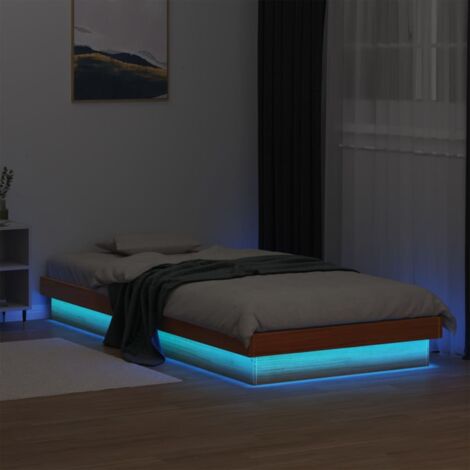 LED Bed Frame without Mattress Wax Brown 90x200 cm Solid Wood vidaXL