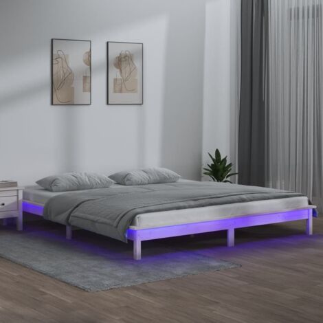 LED Bed Frame without Mattress White 180x200 cm Super King  Solid Wood vidaXL