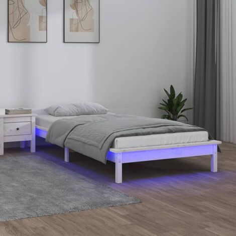 LED Bed Frame without Mattress White 75x190 cm Small Single  Solid Wood vidaXL