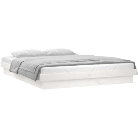 LED Bed Frame without Mattress White Super King Solid Wood vidaXL