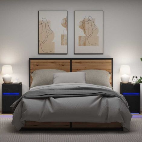 LED Bedside Cabinet with Drawer 2 pcs Black oak 38 x 34 x 61 cm vidaXL