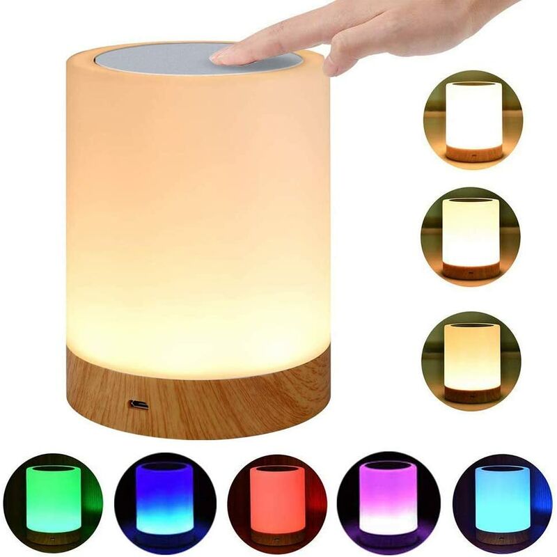 Bearsu - LED Bedside Lamp Battery Touch Sensor Table Lamp Children's Night Light Made of Wood with 256 RGB Colour Change Warm White for Children's