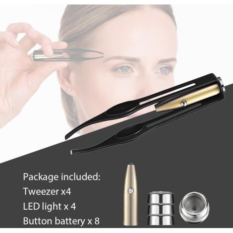 LED-beleuchtete Augenbrauenpinzette mit 4 Edelstahlpinzetten für präzise Haarentfernung und Make-up