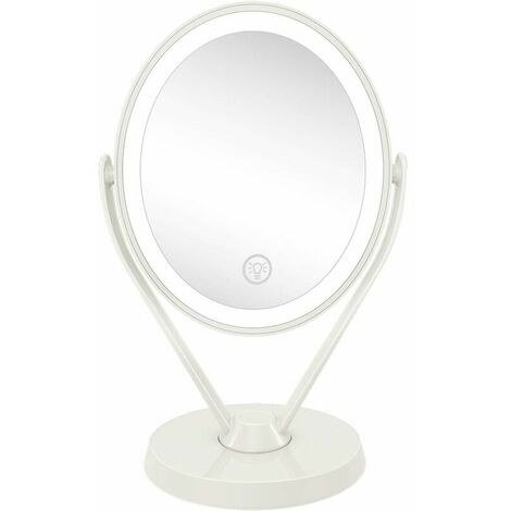 LED-beleuchteter Schminkspiegel 1x/7x Vergrößerung doppelseitig, USB wiederaufladbarer beleuchteter Schminkspiegel, 360 Grad drehbar, Berührungsschalter, einstellbare Helligkeit