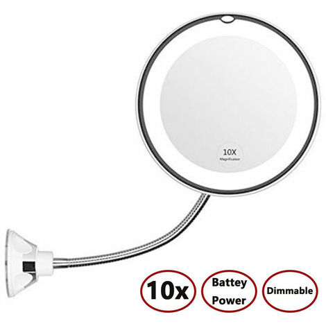 LED-beleuchteter Schminkspiegel mit 10-fach flexiblem Schwanenhals, Saugnapf-Badezimmerspiegel, 360-Grad-Drehgelenk, Tageslicht, kabelloser, batteriebetriebener Reisespiegel