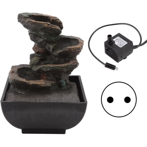 LED-beleuchteter Tischbrunnen, 4 robuste Harzebenen mit Wassergeräusch für Zuhause, Büro, Hotel – 220-V-EU-Stecker