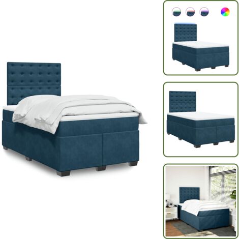 LED-Beleuchtung - vidaXL Boxspringbett mit Matratze Blau 120x200 cm Samt - Kopfteil