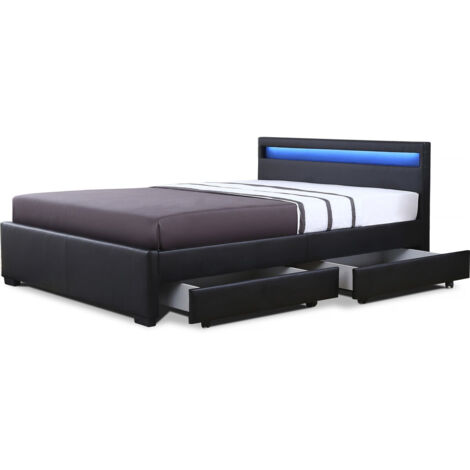 LED-Bett mit 4 Schubladen "Nico" - 140 x 190 cm - Schwarz