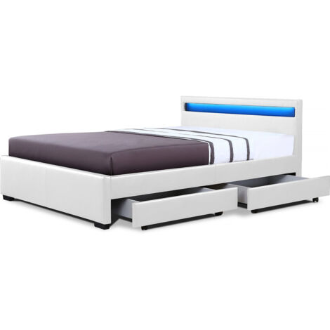 LED-Bett mit 4 Schubladen "Nico" - 160 x 200 cm - Weiß
