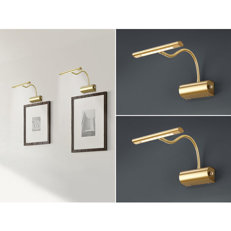 LED Bilderleuchte im 2er Set aus Messing matt mit Flexarm & Drehdimmer