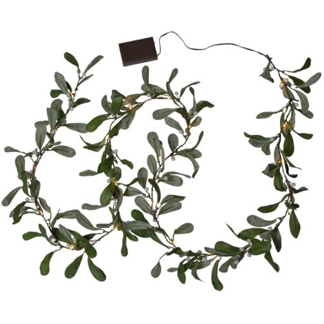 LED Blättergirlande ,Mistel', batteriebetriebene Dekolichterkette, Mistelzweig, Timer, grün, L 180cm