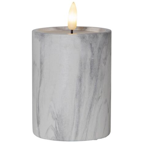 LED Blockkerze ,Flamme Marble', Batterie, Timer, Beton, Marmor-Optik, 12,5cm