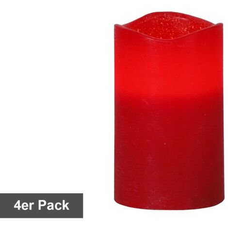 LED Blockkerzen -May', Batterie und Timer, Echtwachs, rot, 4er-Set