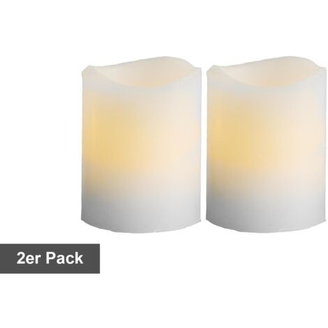 LED Blockkerzen -May', Batterie und Timer, Echtwachs, weiß, 2er-Set