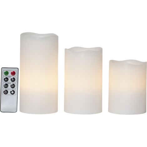 LED Blockkerzen -May', Batterie und Timer, Echtwachs, weiß, 3er-Set