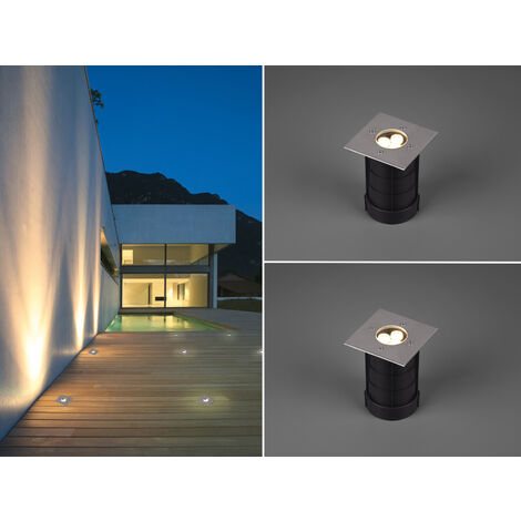 LED Bodeneinbauspot eckig 2er Set Edelstahl 11cm IP65 Bodenstrahler für Einfahrt
