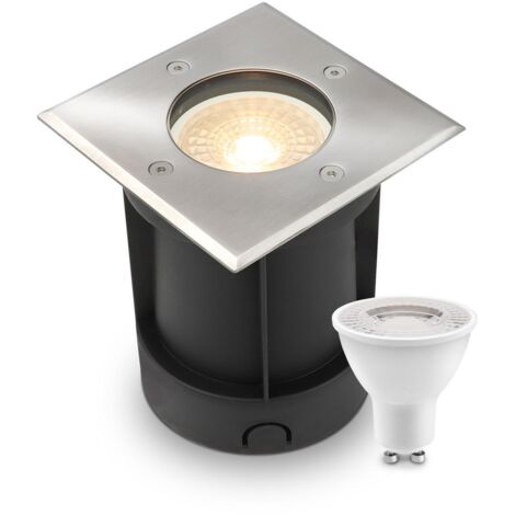 LED Bodeneinbaustrahler eckig Edelstahl 230V IP67 - Leuchtmittel: GU10 4W 2700K - Anzahl: 1x