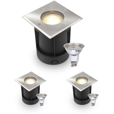 LED Bodeneinbaustrahler eckig Edelstahl 230V IP67 - Leuchtmittel: GU10 5W 2700K DIMMBAR - Anzahl: 3x