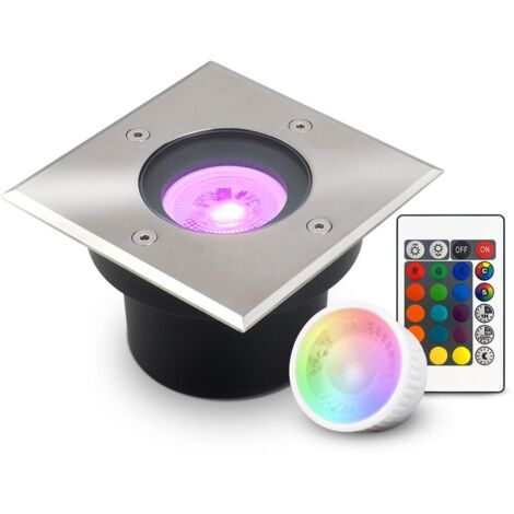 LED Bodeneinbaustrahler flach eckig Edelstahl 230V IP67 - Leuchtmittel: 5W RGB+CCT DIMMBAR 60° - Anzahl: 1x